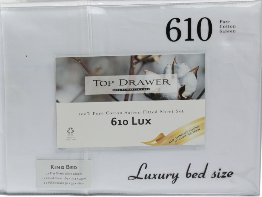 Top Drawer - 610 Thread Count 100 percent Cotton Luxury Sateen Sheet Sets - White image 1